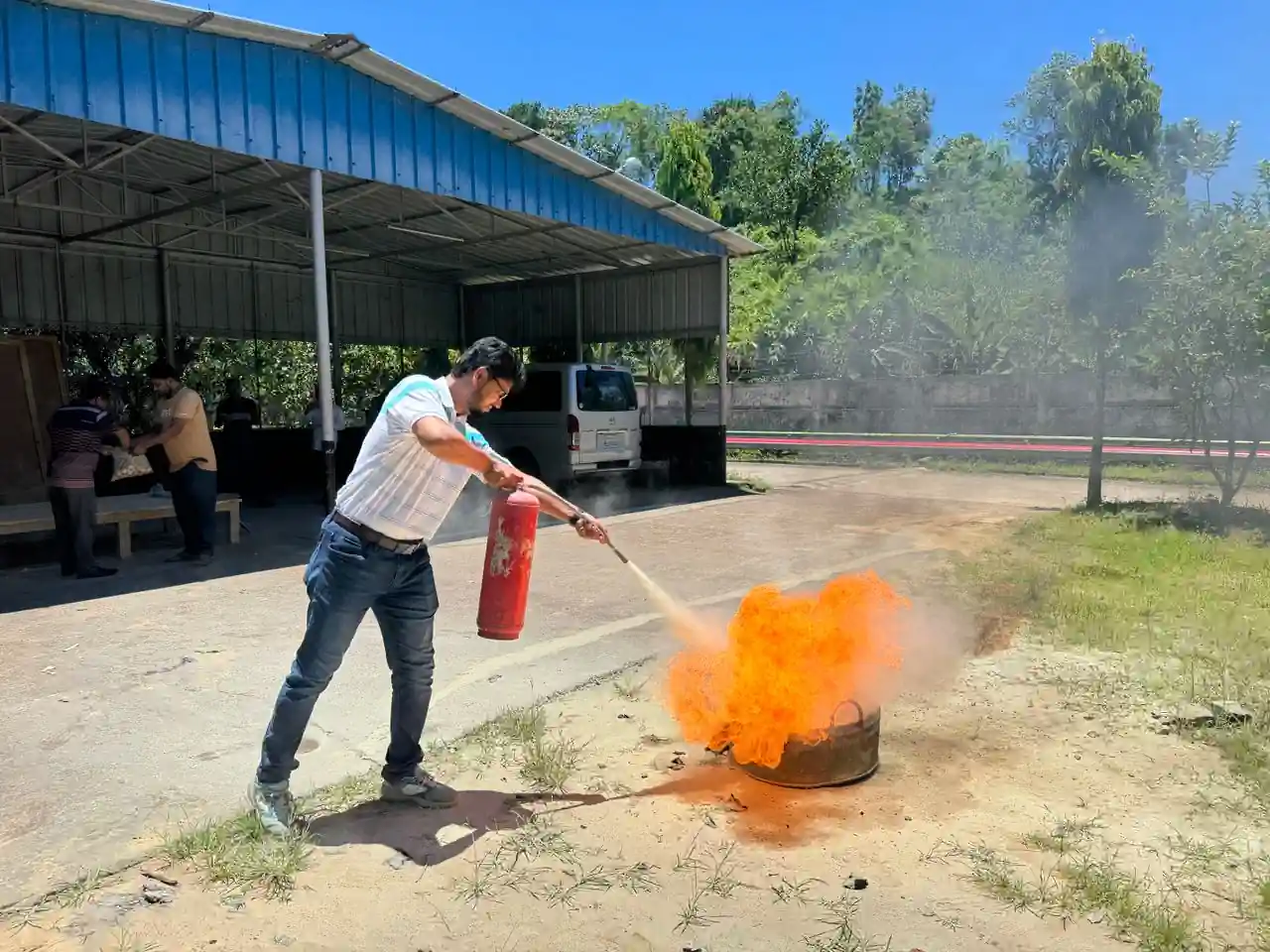 PASS technique for using a fire extinguisher: Pull, Aim, Squeeze, Sweep
